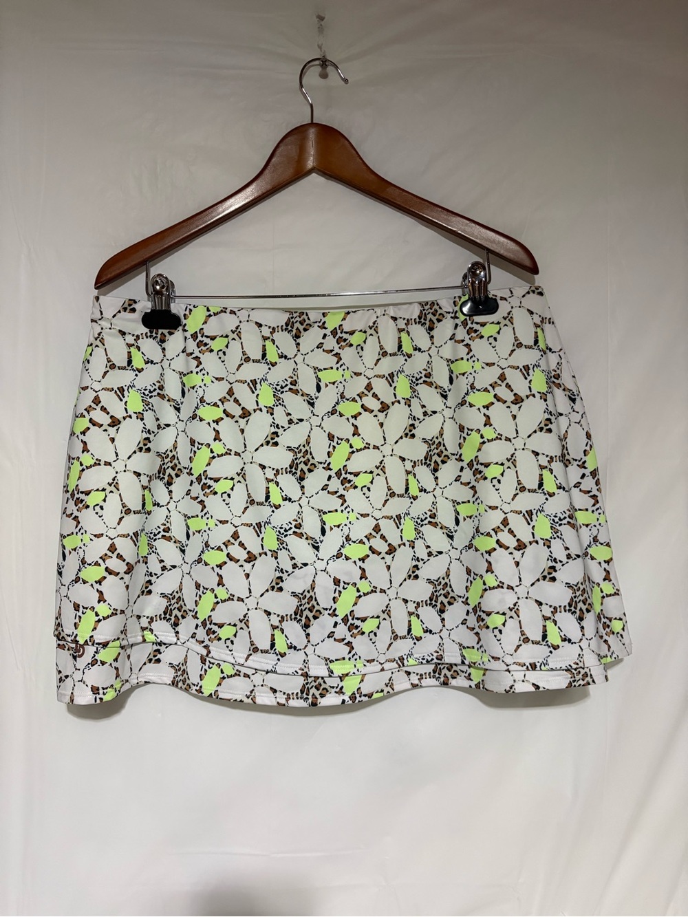 Cross court Floral Cutout Tennis Skort in White with Neon Yellow Accents